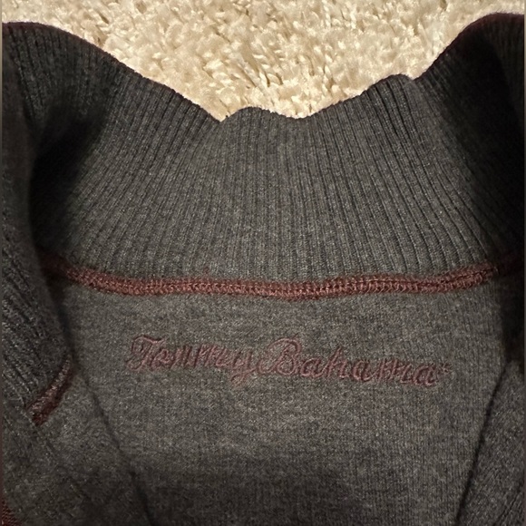 Tommy Bahama Men’s Large Burgundy/Grey Half-Zip Sweater - Picture 2 of 5